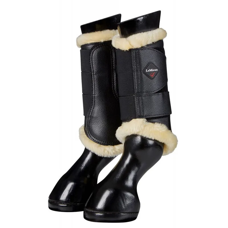 LeMieux Horse Fleece Edged Mesh Brushing Boots Black-Natural 